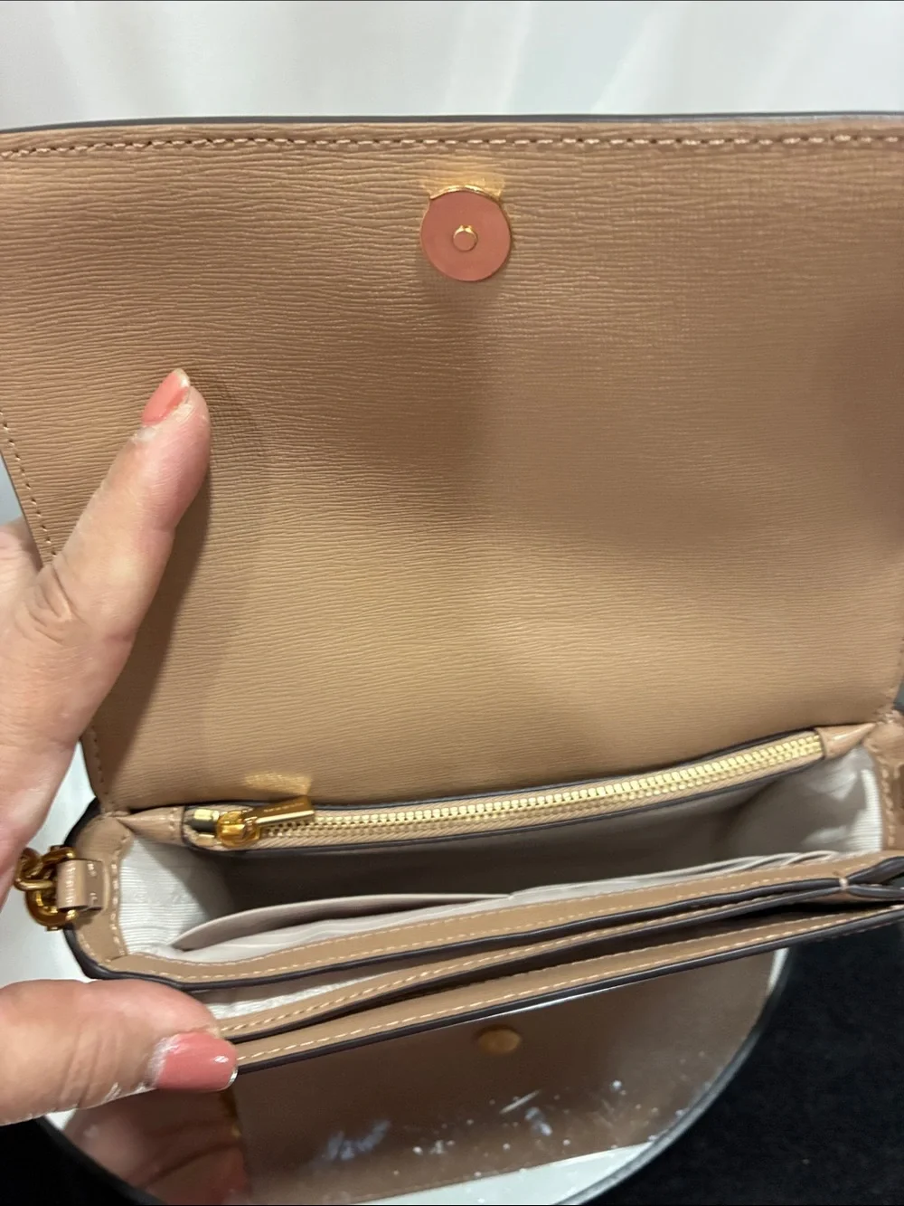kate spade Taupe Crossbody with Black Trim and Gold Chain NWOT